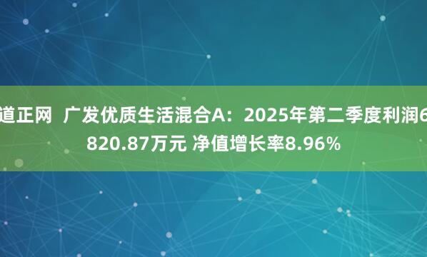 道正网  广发优质生活混合A：2025年第二季度利润6820.87万元 净值增长率8.96%